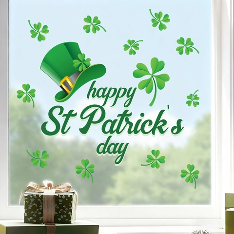 St. Patrick's Day Fensterbilder Grüne Kleeblätter Irischer Hut Statische Aufkleber Für Haus Glas Festliche Dekoration