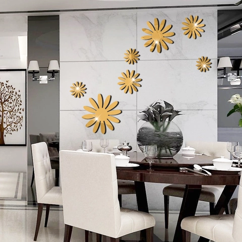 3D Espejo Acrílico Pegatinas de Pared Flores Girasol Margarita Calcomanías de Pared Para Sala de Estar Dormitorio Decoración
