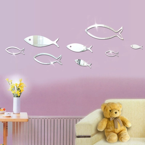 3D Acrylic Mirror Wall Stickers Underwater World Fish Pattern DIY Removable Mirror Decals For Living Room Bedroom Decor