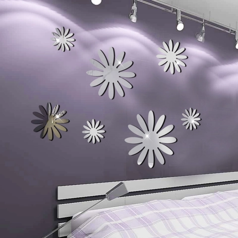 3D Espejo Acrílico Pegatinas de Pared Flores Girasol Margarita Calcomanías de Pared Para Sala de Estar Dormitorio Decoración