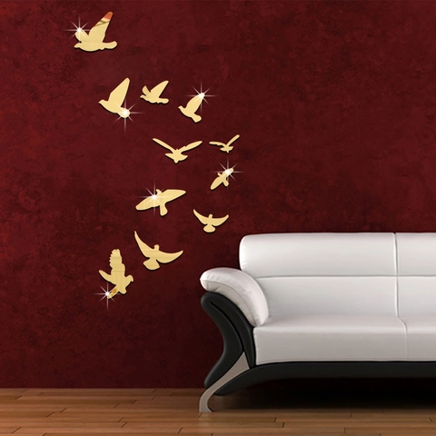Pegatina de Pared de Espejo de Acrílico Pájaro Paloma 3D DIY Arte Moderno Calcomanía Decorativa para Fondo de TV Sala de Estar Dormitorio