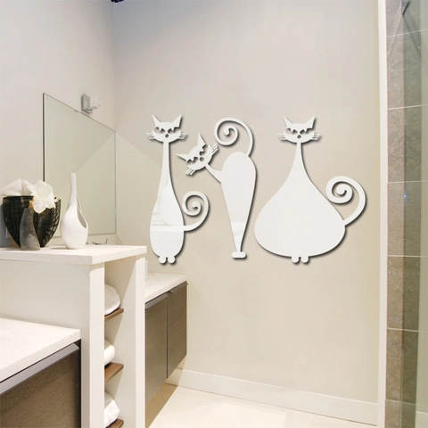 Pegatinas de Pared de Espejo de Acrílico 3D Gato Calcomanías de Animales DIY Removibles para Decoración de Hogar Sala de Estar Dormitorio