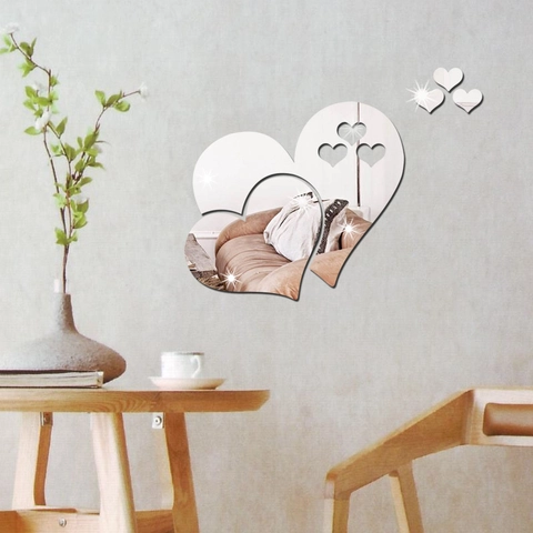 Adhesivo de Pared de Espejo de Acrílico con Forma de Corazón 3D Moderno DIY Creativo Decoración de Pared Extraíble