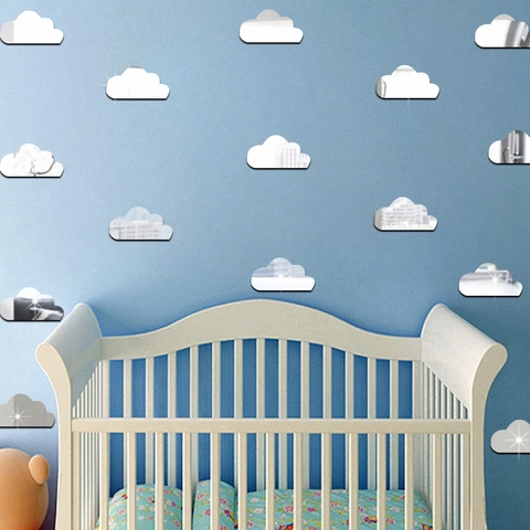 Pegatina de Pared de Espejo Acrílico con Forma de Nube 3D DIY Calcomanía Decorativa para Habitación Infantil Salón Casa