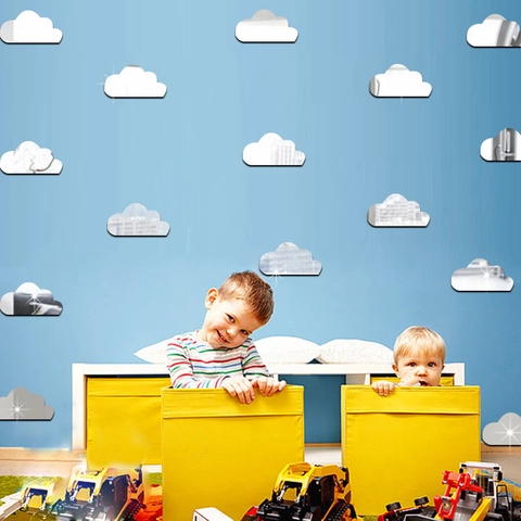 Pegatina de Pared de Espejo Acrílico con Forma de Nube 3D DIY Calcomanía Decorativa para Habitación Infantil Salón Casa
