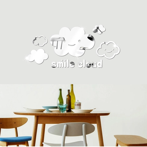 Ensemble d'Autocollants Muraux Miroir 3D en Acrylique Nuage Souriant Lettres Smile Cloud Décalcomanie DIY Pour Chambre d'Enfant