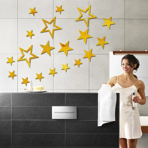 Pegatinas de Pared de Espejo de Acrílico 3D Estrella Pentagrama Calcomanías de Mural DIY Removibles para Hogar Sala de Estar Dormitorio Techo Oro Plata