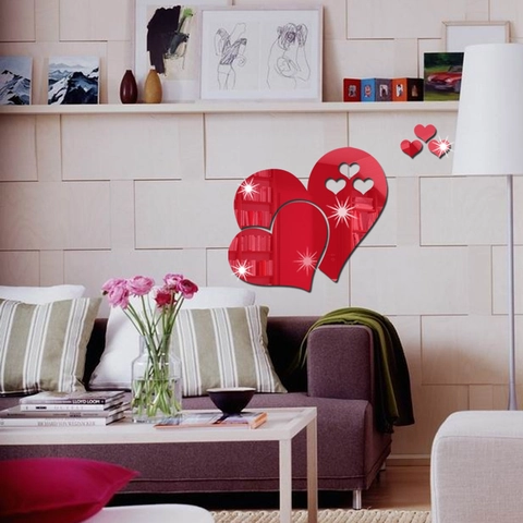 Adhesivo de Pared de Espejo de Acrílico con Forma de Corazón 3D Moderno DIY Creativo Decoración de Pared Extraíble