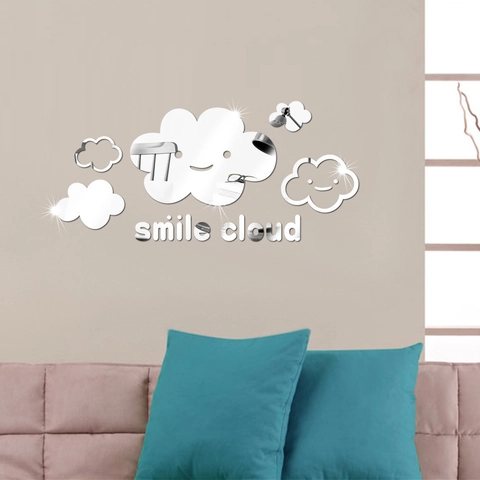 Ensemble d'Autocollants Muraux Miroir 3D en Acrylique Nuage Souriant Lettres Smile Cloud Décalcomanie DIY Pour Chambre d'Enfant