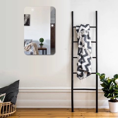 Autocollant Mural Miroir en Acrylique Moderne Rectangle Arrondi Décalcomanie Miroir Auto-adhésive pour Décoration Maison