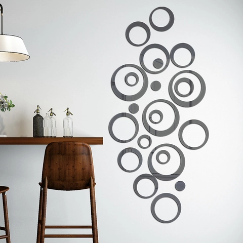 Adhesivo de Pared de Espejo de Acrílico 3D Moderno Minimalista Círculo DIY Espejo Decorativo para Sala de Estar Dormitorio Oficina Hogar