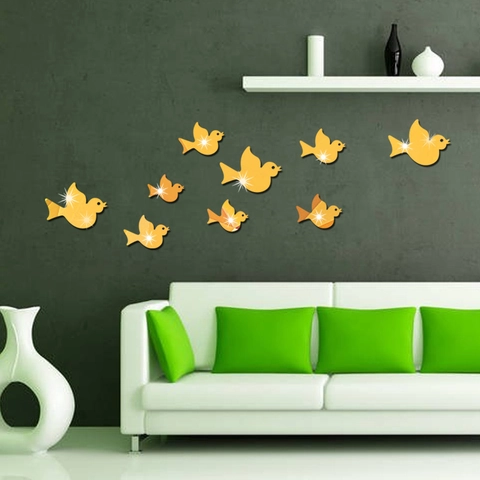 3D Acrílico Espejo Pájaro Pegatinas De Pared DIY Pájaros Volando Silueta Decoración De Pared Para Sala De Estar Dormitorio Moderno Arte Del Hogar