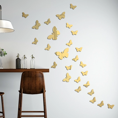 Pegatinas de Pared de Mariposa Espejo Acrílico 3D Calcomanías Removibles Para Sala de Estar Dormitorio Oficina Decoración