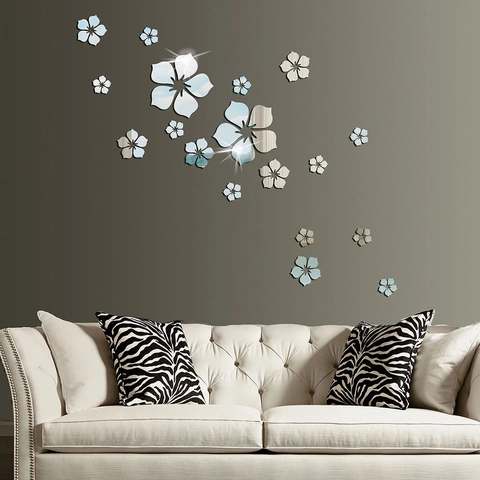 Pegatinas De Pared De Flores De Espejo Acrílico 3D Impermeable Removible Autoadhesivo Floral Espejo Calcomanías Para Sala Hogar