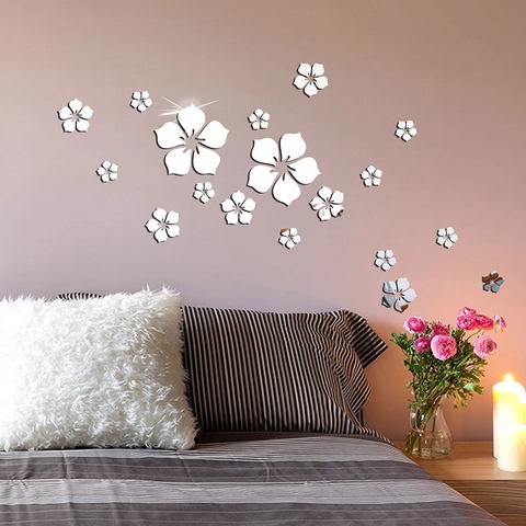 Pegatinas De Pared De Flores De Espejo Acrílico 3D Impermeable Removible Autoadhesivo Floral Espejo Calcomanías Para Sala Hogar