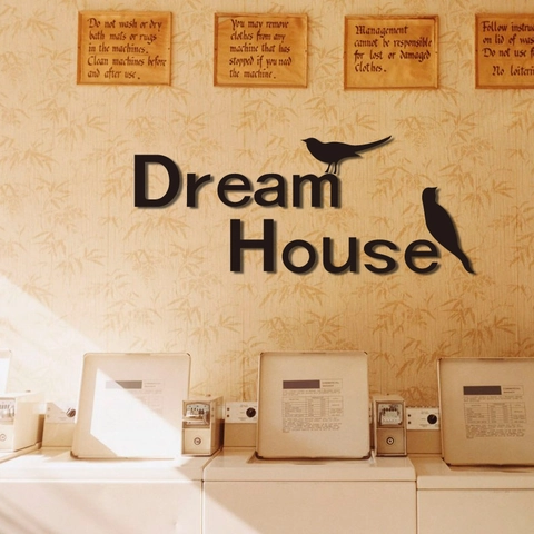 Pegatina de Pared Espejo Acrílico 3D Dream House Letras Con Silueta de Pájaros DIY Autoadhesiva Para Decoración de Salón