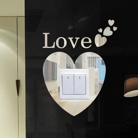 3D Acrylic Mirror Wall Sticker Heart Love Pattern Switch Cover Decorative DIY Mirror Decal For Living Room Bedroom Home