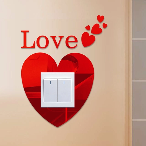 3D Acrylic Mirror Wall Sticker Heart Love Pattern Switch Cover Decorative DIY Mirror Decal For Living Room Bedroom Home