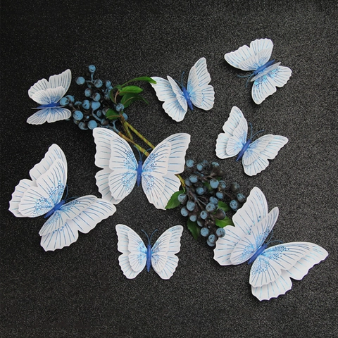 3D Double Layer Butterfly Wall Stickers PVC DIY Waterproof Butterfly Decals For Living Room Wedding Party Home Decor