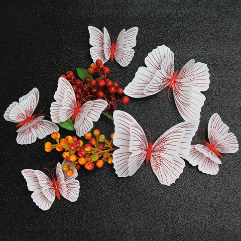 3D Double Layer Butterfly Wall Stickers PVC DIY Waterproof Butterfly Decals For Living Room Wedding Party Home Decor