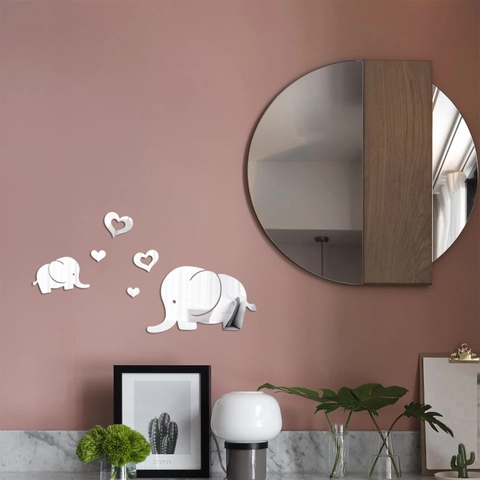 Éléphant Cœur Empreinte Patte Miroir Acrylique Stickers Muraux DIY Auto Adhésif Amovible Décoration pour Salon Chambre Salle Bain Maison