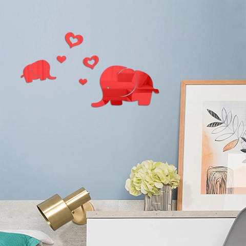 Elephant Heart Paw Print Acrylic Mirror Wall Stickers DIY Self Adhesive Removable Decals For Living Room Bedroom Bathroom Home Decoration