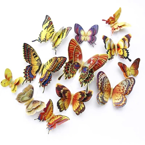 3D Doppelschicht Schmetterling Wandaufkleber Gold Und Silber Dekorative PVC Wandtattoos Für Wohnzimmer Schlafzimmer Home Decor