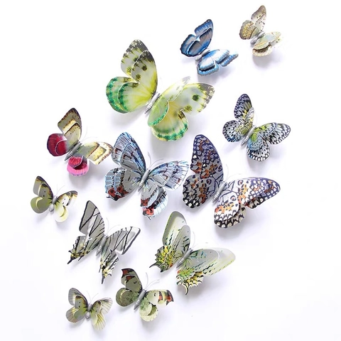 3D Doppelschicht Schmetterling Wandaufkleber Gold Und Silber Dekorative PVC Wandtattoos Für Wohnzimmer Schlafzimmer Home Decor