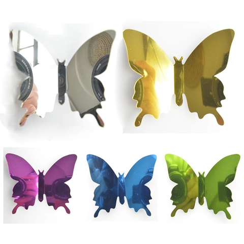3D Spiegel Wandtattoo Schmetterling Sonnenblume Form Abnehmbare DIY Acryl Aufkleber Für Wohnzimmer Schlafzimmer Hochzeit Deko