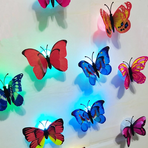 Adesivi Murali Farfalla Luminosa LED 3D Luce Notturna Colorata Decalcomanie Farfalla PVC Impermeabili per Arredamento Casa Camera Letto Festa