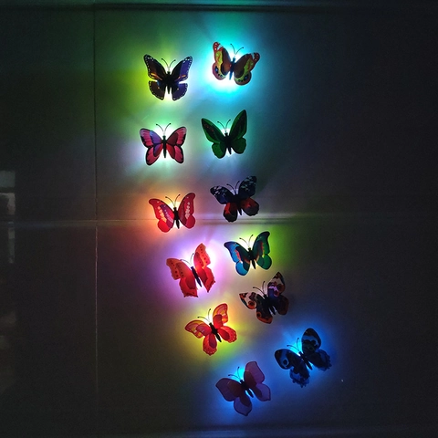 Adesivi Murali Farfalla Luminosa LED 3D Luce Notturna Colorata Decalcomanie Farfalla PVC Impermeabili per Arredamento Casa Camera Letto Festa