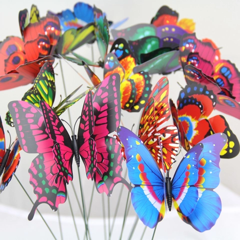 12cm 3D Artificial Butterfly Garden Stakes Double Layer PVC Waterproof Butterfly Ornaments For Outdoor Yard Flower Pot Decor
