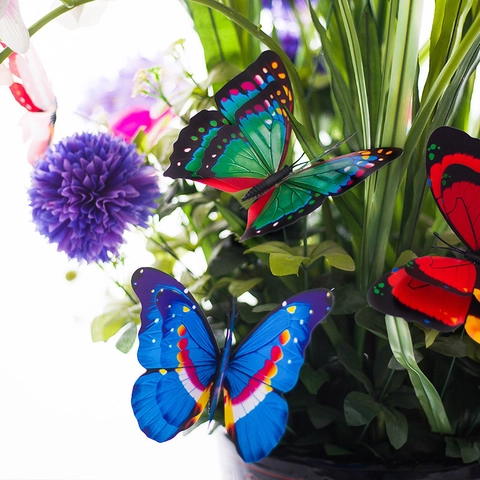 12cm 3D Artificial Butterfly Garden Stakes Double Layer PVC Waterproof Butterfly Ornaments For Outdoor Yard Flower Pot Decor