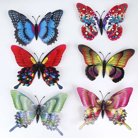 15cm 3D Double Layered Simulation Butterfly Wall Stickers PVC Butterfly Fridge Magnet For Home Garden Wedding Decor