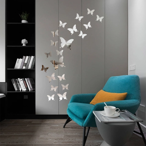 Sticker Mural Miroir Papillon en Acrylique Décoration Murale 3D Décalcomanies Papillon DIY pour Salon Chambre Maison