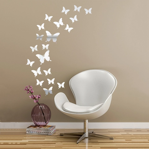 Sticker Mural Miroir Papillon en Acrylique Décoration Murale 3D Décalcomanies Papillon DIY pour Salon Chambre Maison