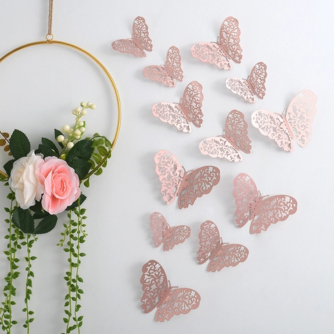 3D Hollow Metallic Butterfly Wall Stickers Removable Aesthetic Art Decals For Home Living Room Wedding Party Decorations