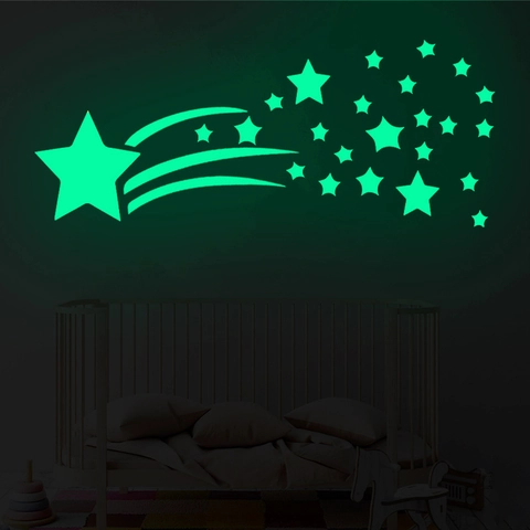Stickers Muraux Lumineux Comète Et Étoiles Vert Fluorescent PVC Décalcomanies Lumineuses Pour Chambre D'enfants Décor