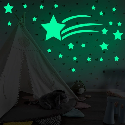 Stickers Muraux Lumineux Comète Et Étoiles Vert Fluorescent PVC Décalcomanies Lumineuses Pour Chambre D'enfants Décor
