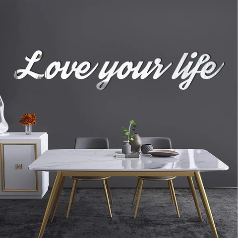 Love Your Life Acrylic 3D Mirror Wall Sticker For Home Living Room Bedroom Modern Minimalist Art Inspirational Quote Decor