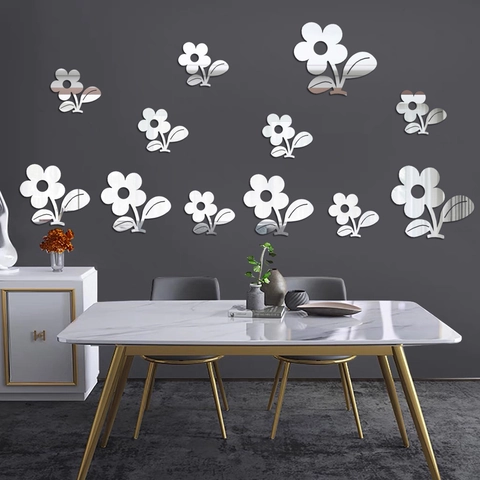 Pegatinas de Pared de Espejo de Acrílico de Girasol Calcomanías Florales para Sala de Estar Dormitorio Baño Decoración del Hogar