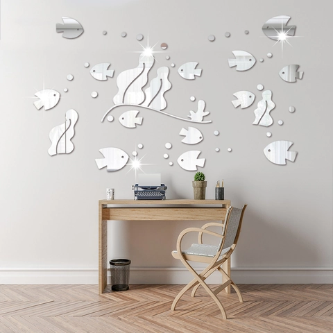 3D Acryl Muurstickers Spiegel Onderwaterwereld Vis Zeewier Patroon DIY Verwijderbare Kunst Decor Voor Woonkamer Slaapkamer