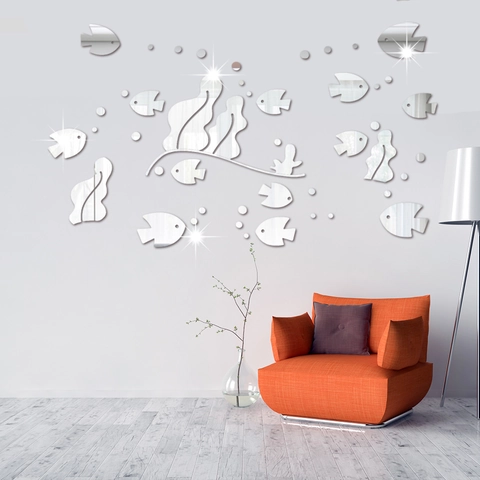3D Acryl Muurstickers Spiegel Onderwaterwereld Vis Zeewier Patroon DIY Verwijderbare Kunst Decor Voor Woonkamer Slaapkamer
