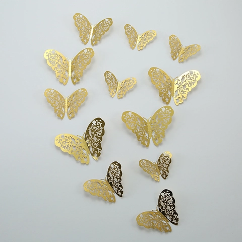 3D Papillon Creux Stickers Muraux Métallique Découpe Laser DIY Décalcomanies Murales Pour Salon Mariage Fête Maison Décoration