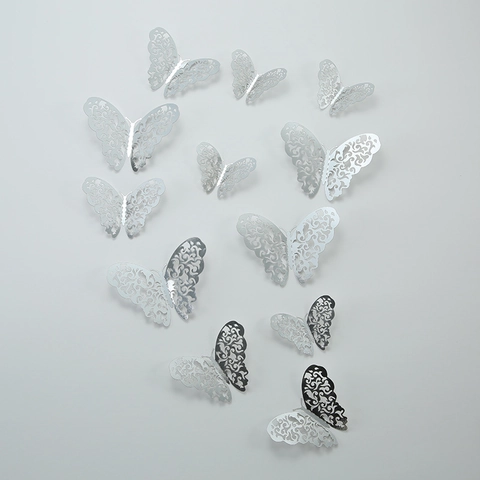 3D Papillon Creux Stickers Muraux Métallique Découpe Laser DIY Décalcomanies Murales Pour Salon Mariage Fête Maison Décoration