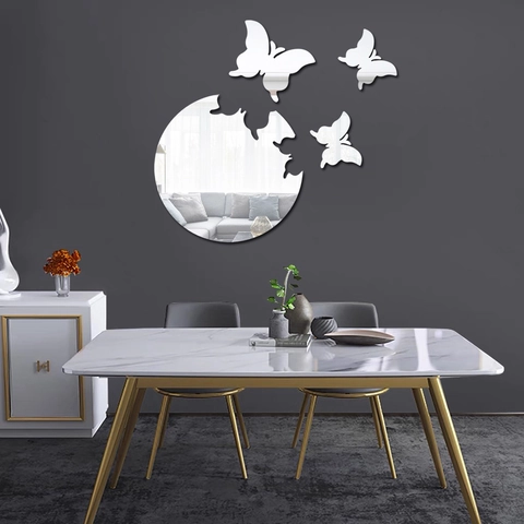 Pegatina de Pared de Espejo de Acrílico 3D Mariposa DIY Autoadhesiva Espejo Redondo Para Decoración Hogar Sala Dormitorio