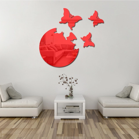Pegatina de Pared de Espejo de Acrílico 3D Mariposa DIY Autoadhesiva Espejo Redondo Para Decoración Hogar Sala Dormitorio