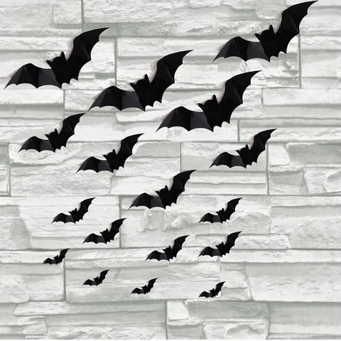 3D Black Halloween Bat Spider Wall Stickers PVC DIY Spooky Party Decoration Waterproof Effect Bat Decals For Home Wall Decor