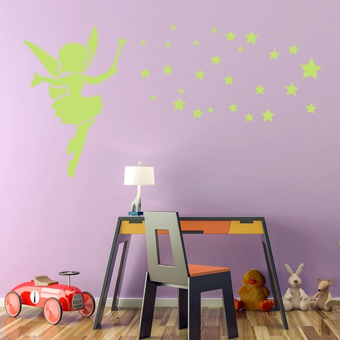 Leuchtende Wandaufkleber Fee Und Sterne Im Dunkeln Leuchten Fluoreszierende Aufkleber Für Kinderzimmer DIY Dekoration Wandkunst