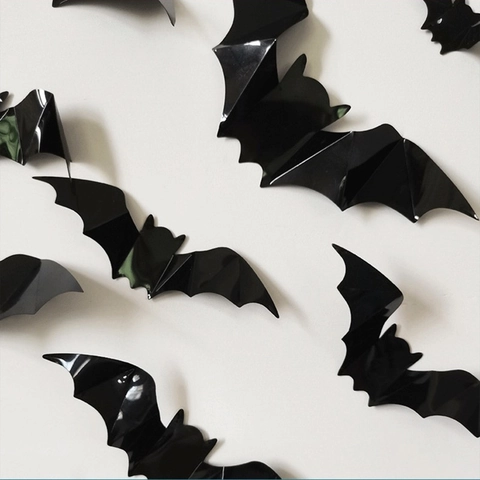 3D Black Halloween Bat Spider Wall Stickers PVC DIY Spooky Party Decoration Waterproof Effect Bat Decals For Home Wall Decor